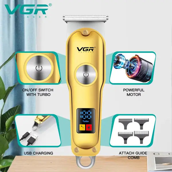 VGR 290 Trim Pro Gold – Tondeuse électrique rechargeable pour barbe, cheveux et contours