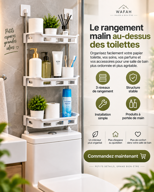 Étagère Murale de Rangement pour Toilettes & Salle de Bain – Installation Sans Perçage