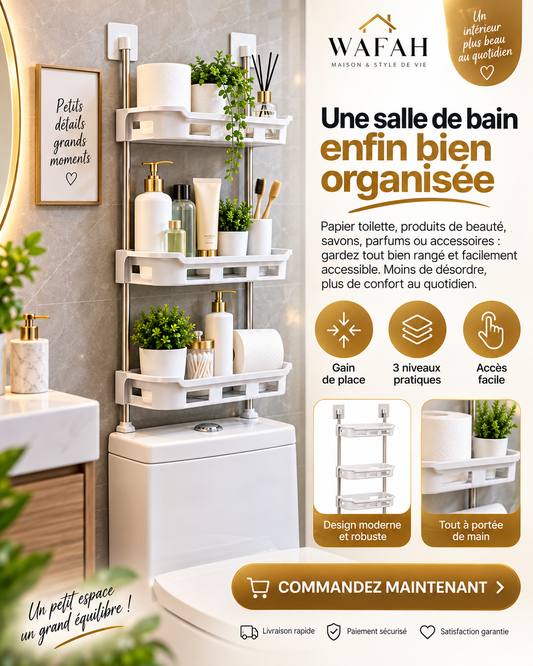 Étagère Murale de Rangement pour Toilettes & Salle de Bain – Installation Sans Perçage