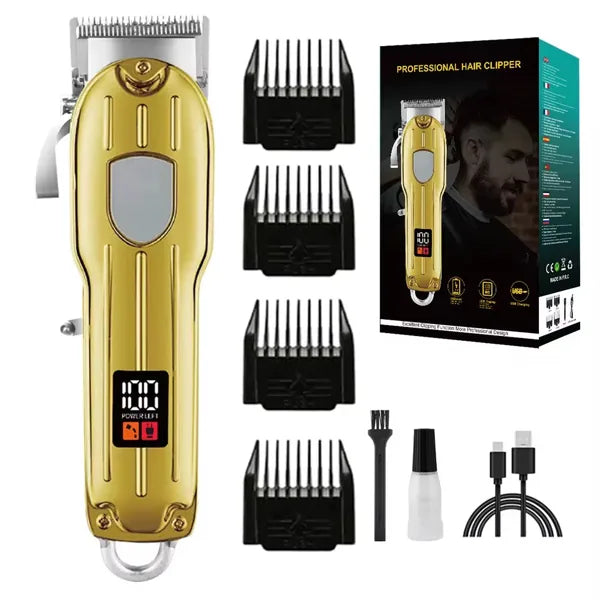 Tondeuse Pro 2 Couleurs – Rechargeable pour barbe & cheveux avec écran LED (Or & Argenté)