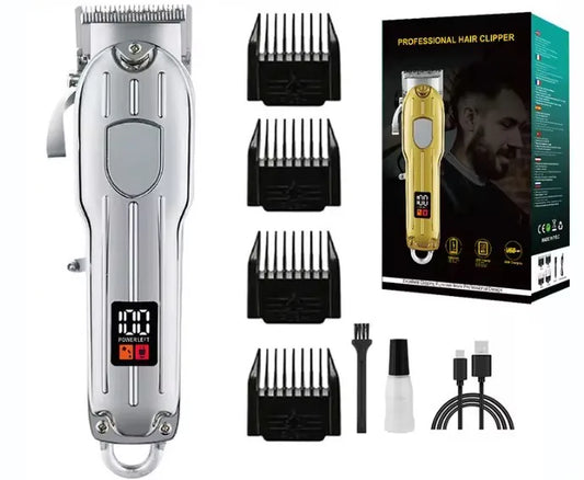 Tondeuse Pro 2 Couleurs – Rechargeable pour barbe & cheveux avec écran LED (Or & Argenté)